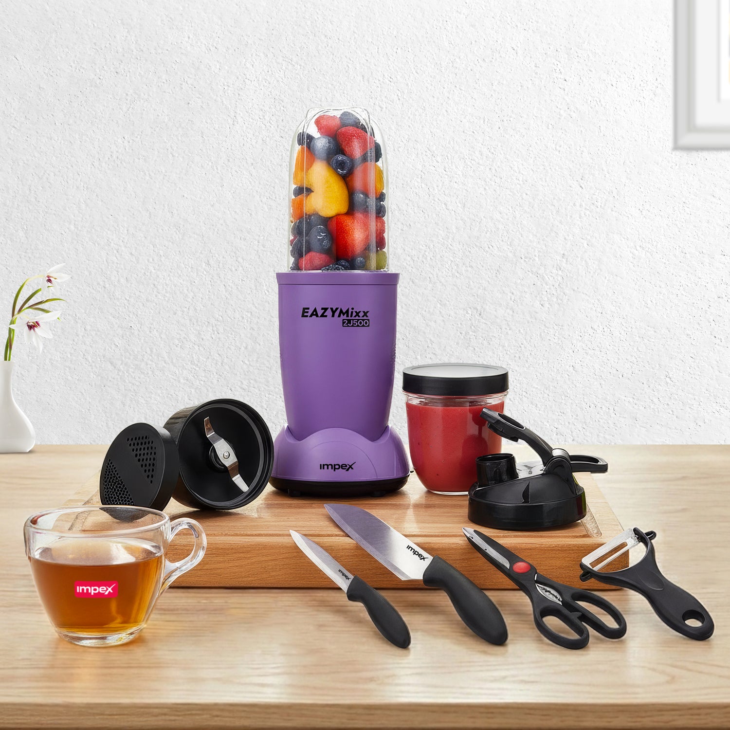 2 Jar Juice Blender+ 6pc Glassware Set+ 4pc Knife Set