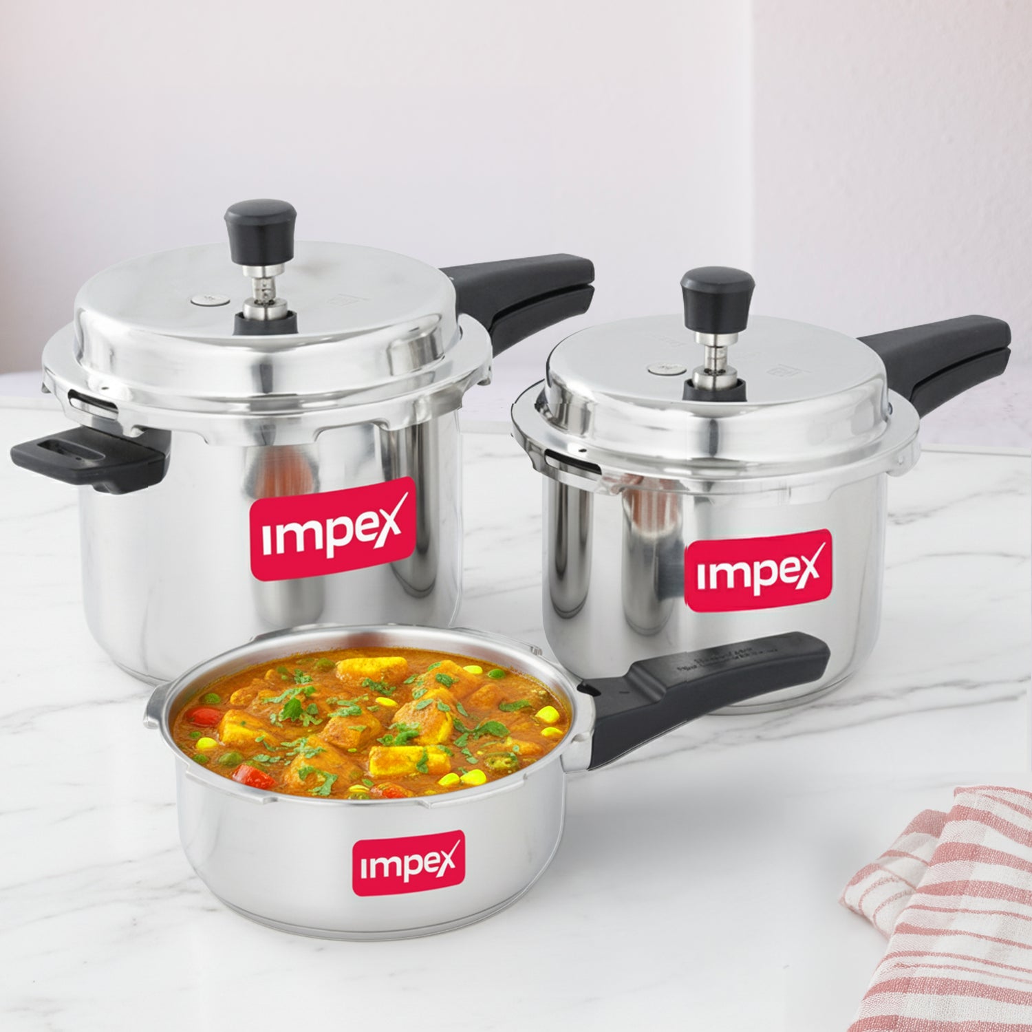 Migo Stainless Steel Pressure cooker IFC 235 SS 5 L, 3 L, 2 L Induction Bottom (Pack of 3)