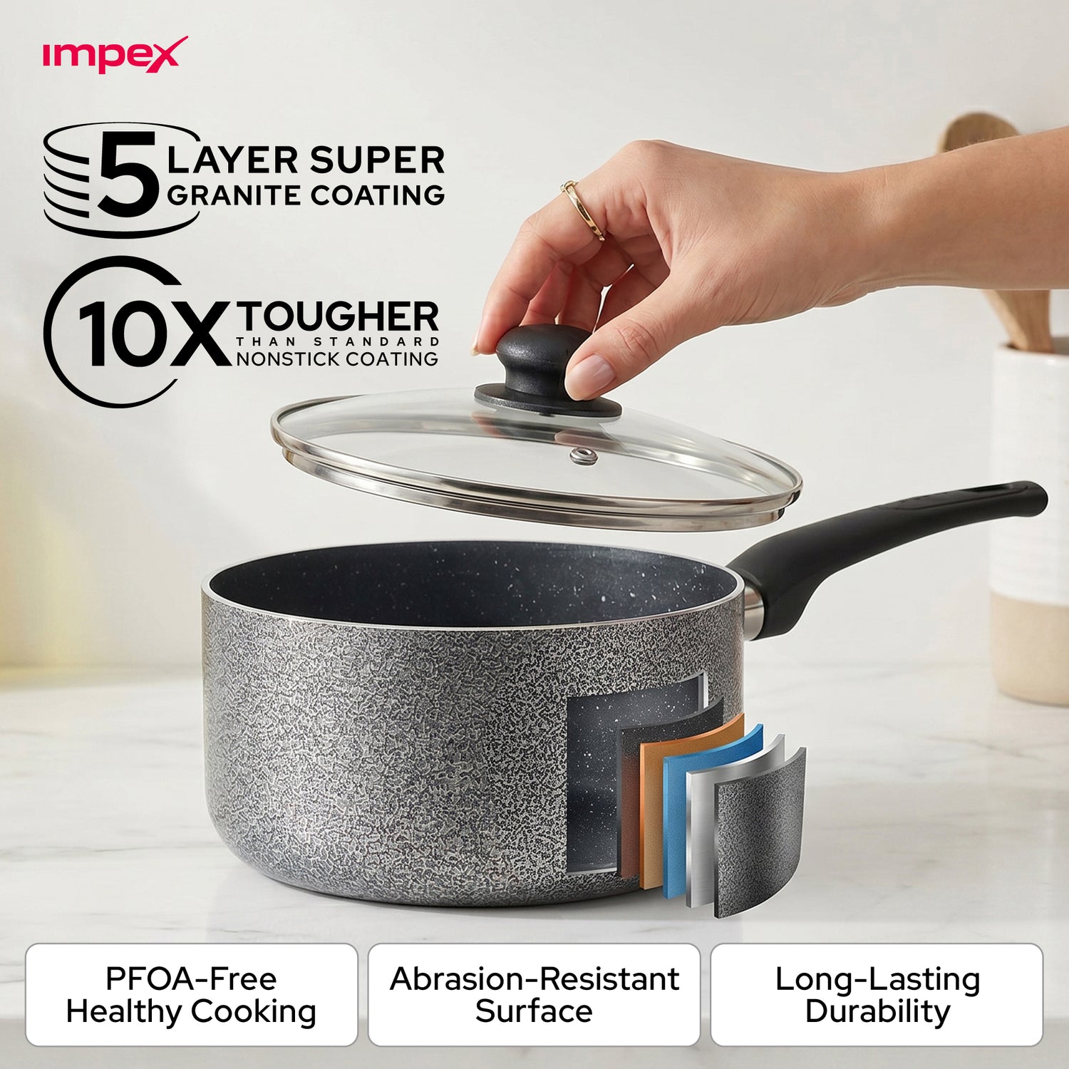 7-Piece Granite Coated Nonstick Cookware Set RHUK8N  | Gas & Induction Compatible | Hammer Tone Finish