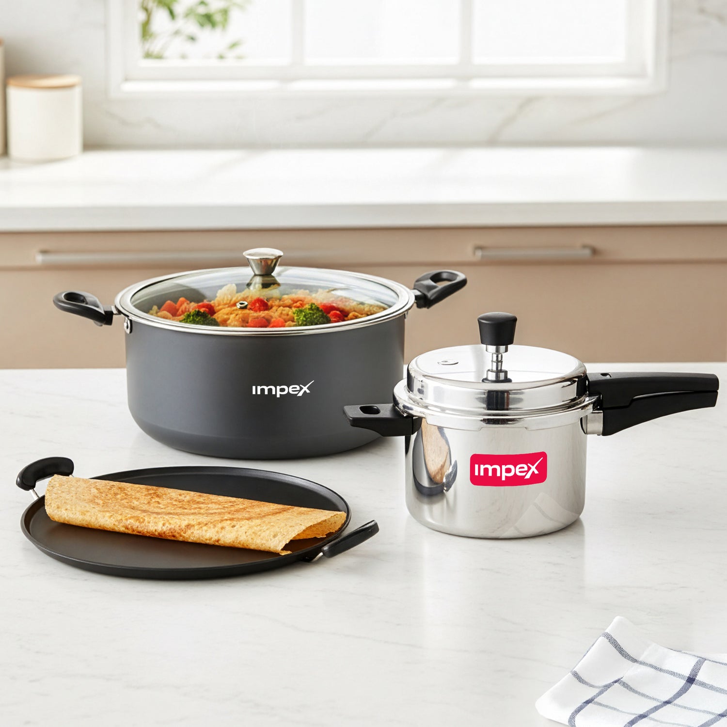 8L Non Stick Biryani Pot + 5L Aluminium Pressure Cooker + 36cm Non Stick Pathiri Tawa