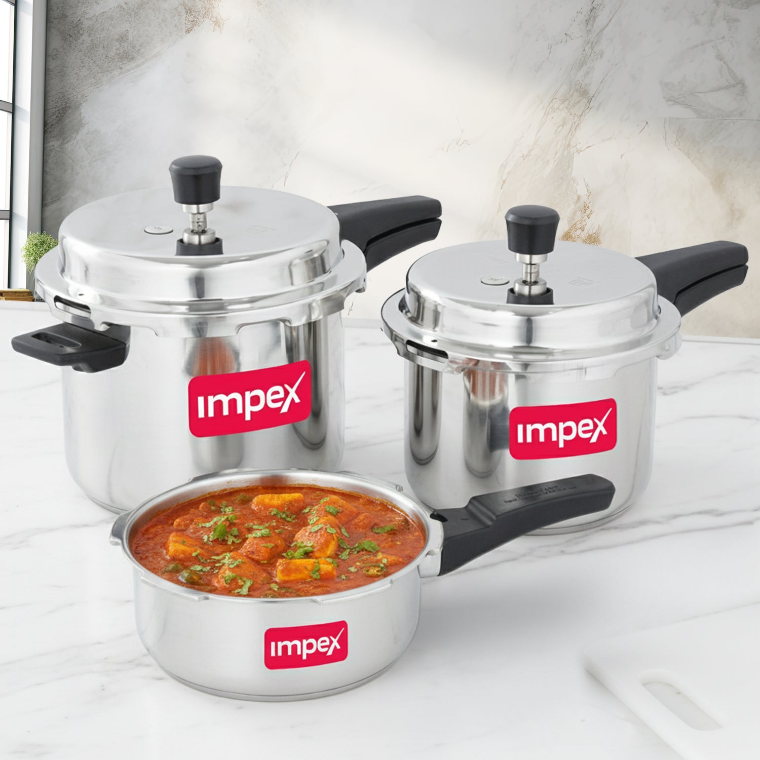 2L,3L,5L Stainless Steel Induction Base Outer Lid Pressure Cooker Family Combo (Pack of 3)