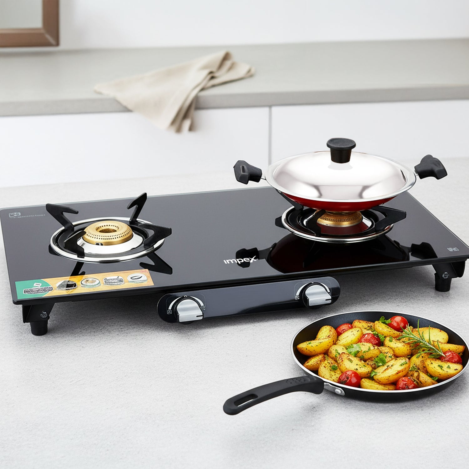 2 Burner Premium Frameless Gas Stove+ 26cm Tawa+ 20cm Appachatty