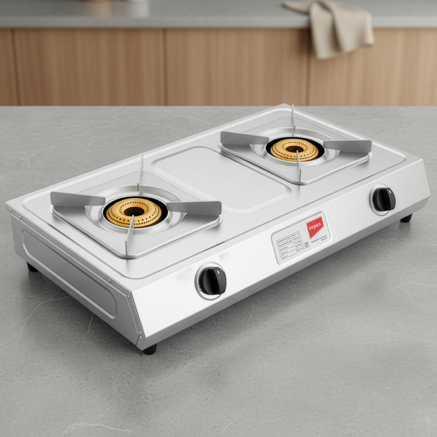 Impex IGS 12E Two-Burner Toughened Glass Top Gas Stove with Tri-Pin Brass Burners and ISI Certification