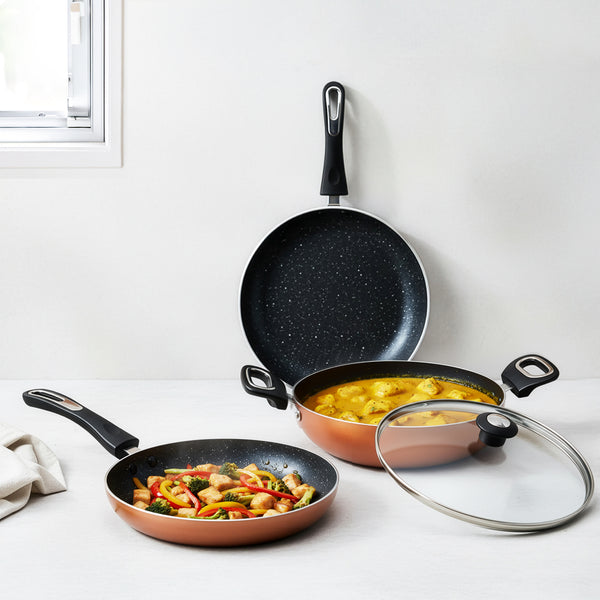 MIGO FKT(Cu) 4 Piece Granite Cookware Set | 5-Layer Super Granite Coating | Induction Compatible | Copper | 1-Year Warranty