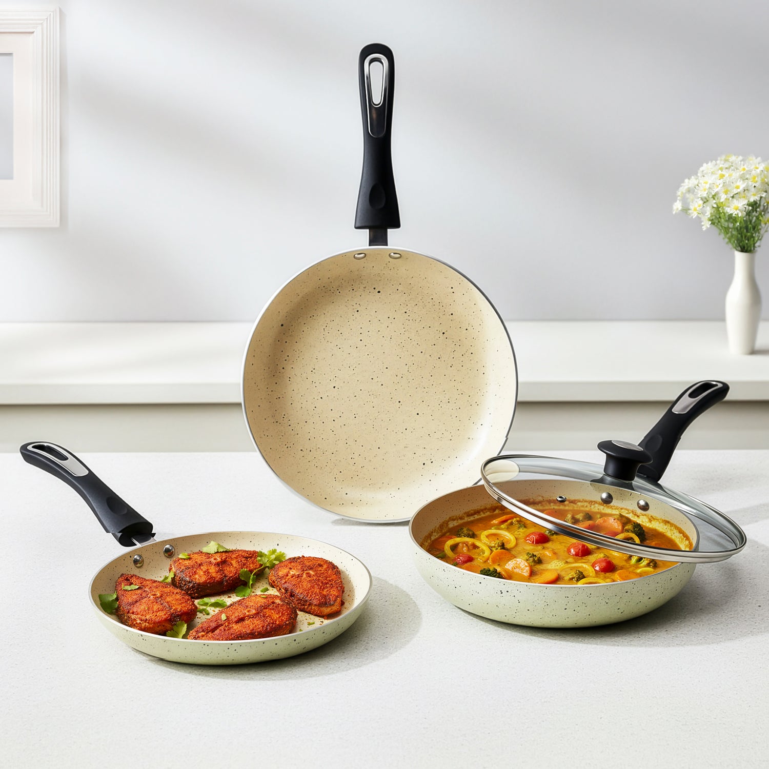 IMPEX Migo Nonstick Granite 4 Pcs Festival GIft Set FKT(B) 5 Layer Super Granite Induction Bottom