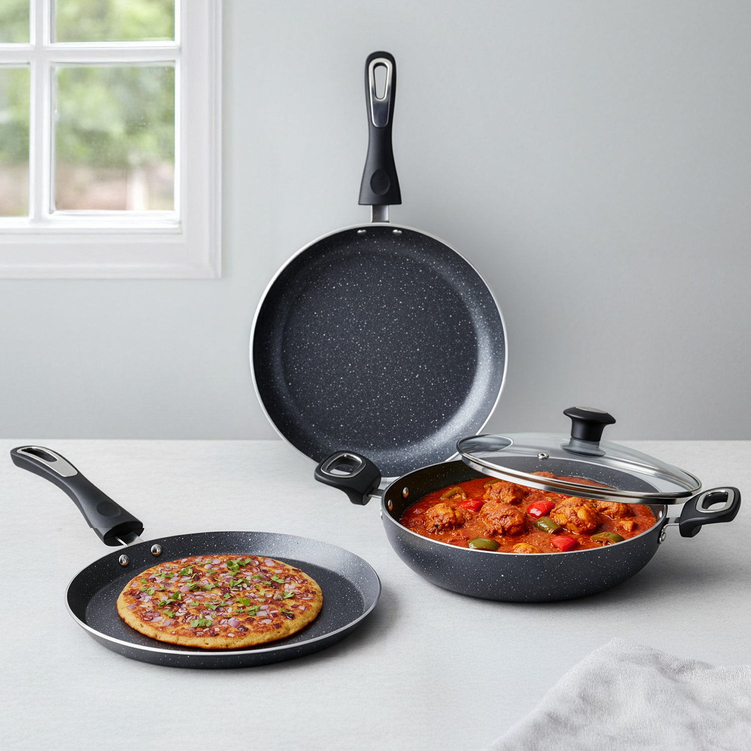 IMPEX Migo Nonstick Granite 4 Pcs Festival Gift Set FKT(G), 5-Layer Super Granite Induction Bottom