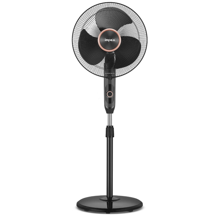 Impex BLDC Pedestal Fan eN Booster PF HS Black, 3-Leaf Balanced Blades, Adjustable Height, 100-2100 RPM with 3 year warranty