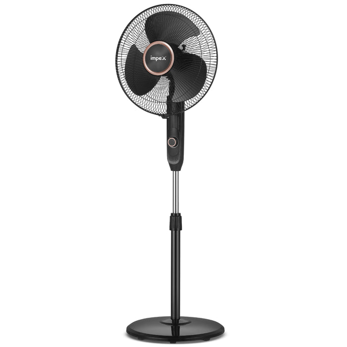 Impex BLDC Pedestal Fan eN Booster PF HS Black, 3-Leaf Balanced Blades, Adjustable Height, 100-2100 RPM with 3 year warranty