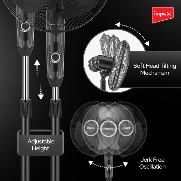 Impex BLDC Pedestal Fan (eN Save 29 PF Black) – 400mm, Powerful Motor, 3-Leaf Balanced Blades, 100-1400 RPM with 3 year warranty