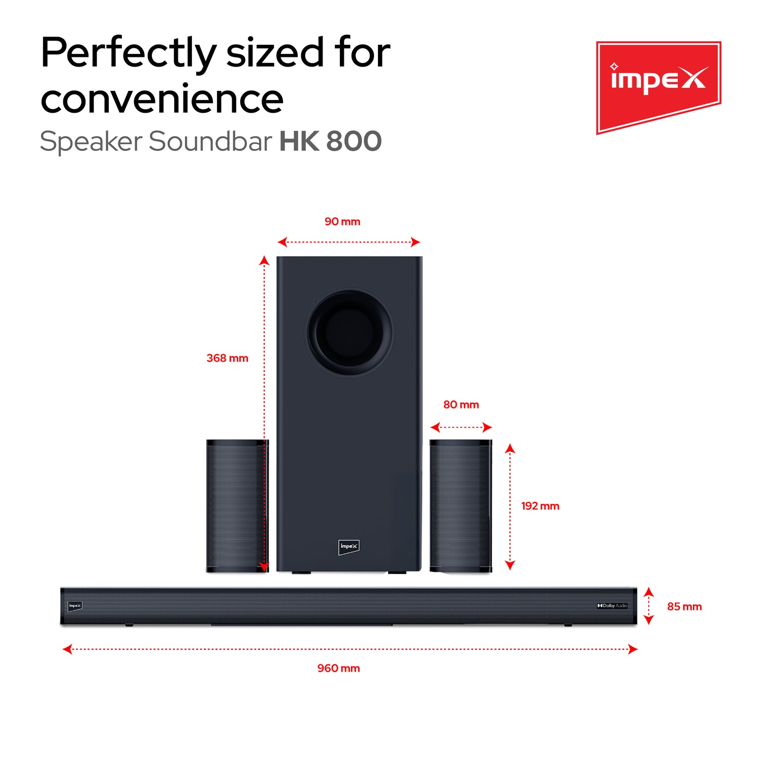 Impex BoomBar HK800 210W 2.1 Channel Soundbar with Wireless Sub-Woofer, Surround Speakers, Dolby Audio, and 1-Year Warranty (Black)