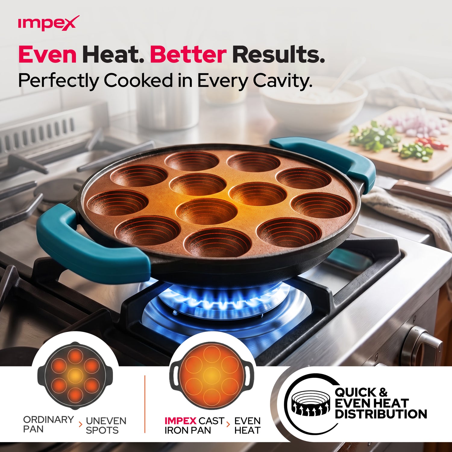 Cast Iron Paniyarakkal 12 | 12 Pit Design | Pre-Seasoned Natural Nonstick Surface | Chemical-Free Cooking | Less Oil Cooking | Durable Cast Iron | Gas & Induction Compatible | CIT PNRKL 12