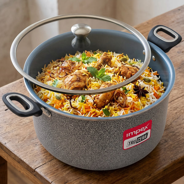 Trucera 10L Ceramic Biriyani Pot With Lid (Grey) | All Stove Top| Non Stick | 2 Year Warranty