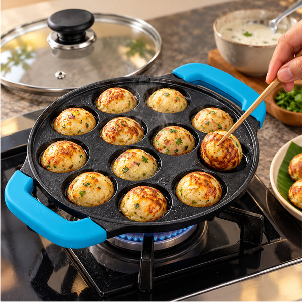 Cast Iron Paniyarakkal 12 | 12 Pit Design | Pre-Seasoned Natural Nonstick Surface | Chemical-Free Cooking | Less Oil Cooking | Durable Cast Iron | Gas & Induction Compatible | CIT PNRKL 12