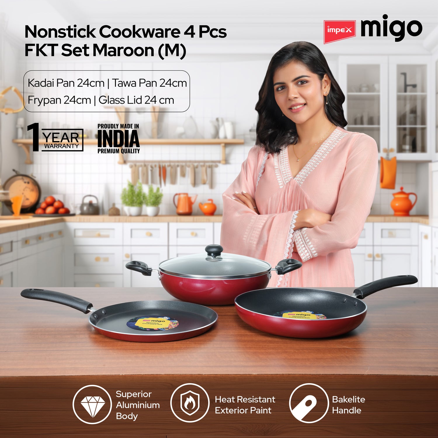 IMPEX Migo Nonstick 4 Pcs Festival Gift Set FKT(M), 3mm Thickness