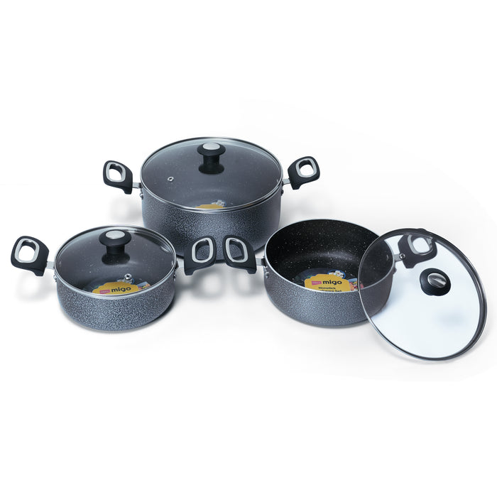 IMPEX Migo Nonstick Granite Casserole Set 6 Pcs MNGC, Festival Gift Set, 3mm Thickness, Induction Bottom