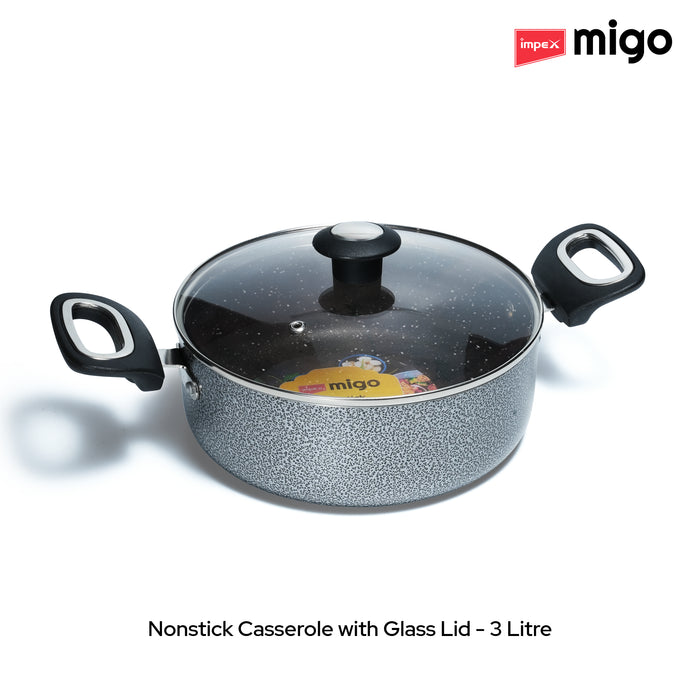 IMPEX Migo Nonstick Granite Casserole Set 6 Pcs MNGC, Festival Gift Set, 3mm Thickness, Induction Bottom