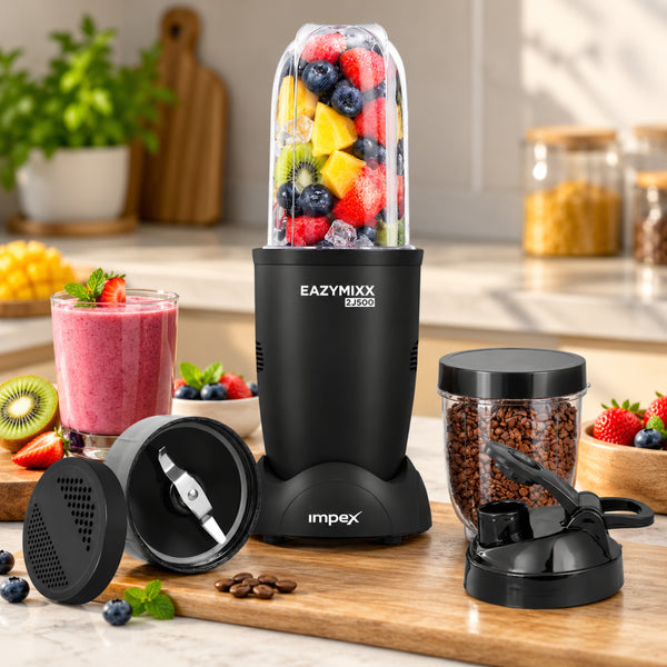 EAZYMIXX 2J500 500W Blender | 100% Copper Motor | 22,000 RPM | 2 Jars | Black | 2-Year Warranty