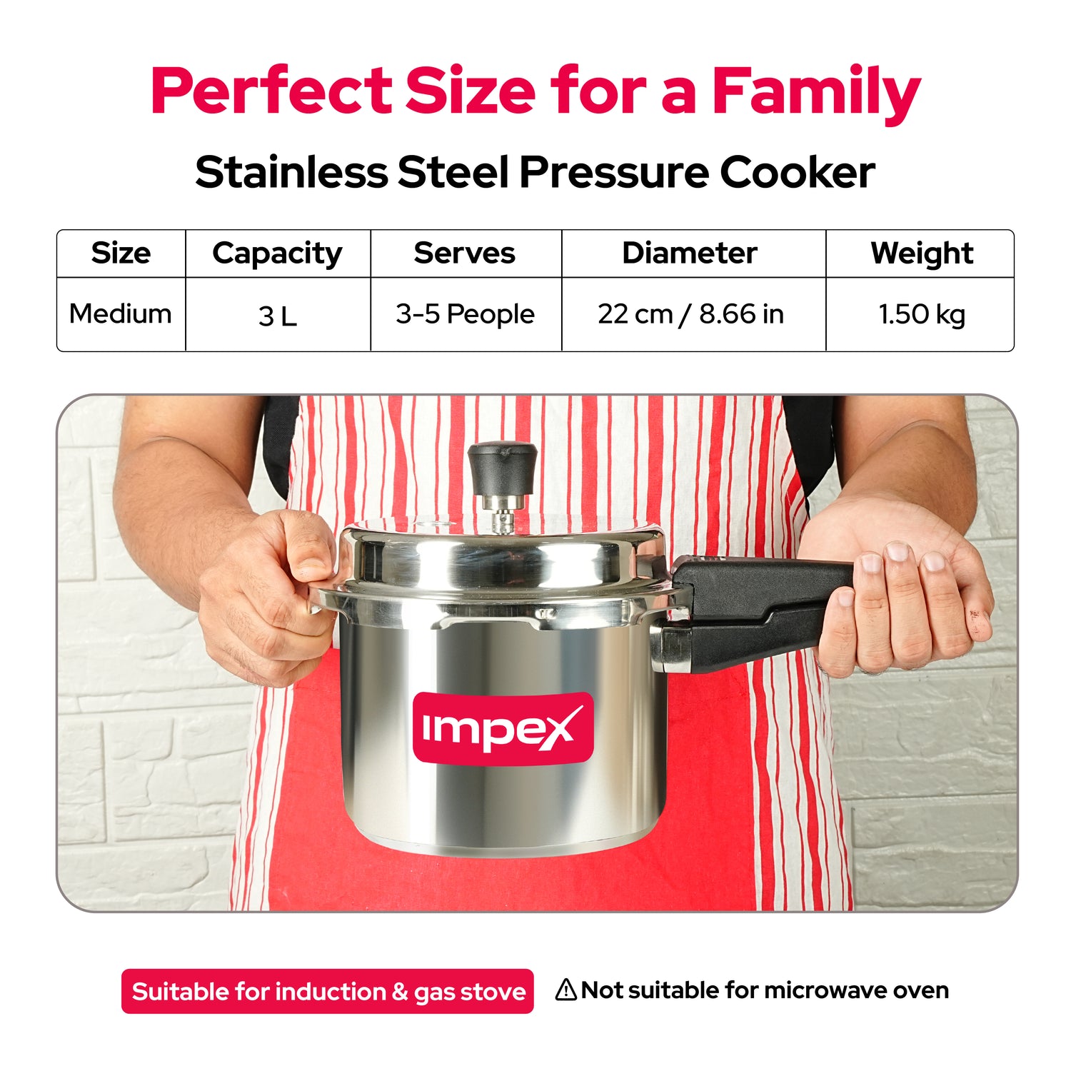 Impex EP3 Induction Base Stainless Steel Pressure Cooker (3 L, Silver)