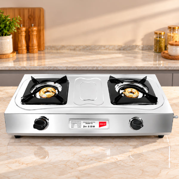 Enlight 2B Gas Stove | 2 Burner Stainless Steel Gas Stove | Durable SS Body | 2-Year Warranty