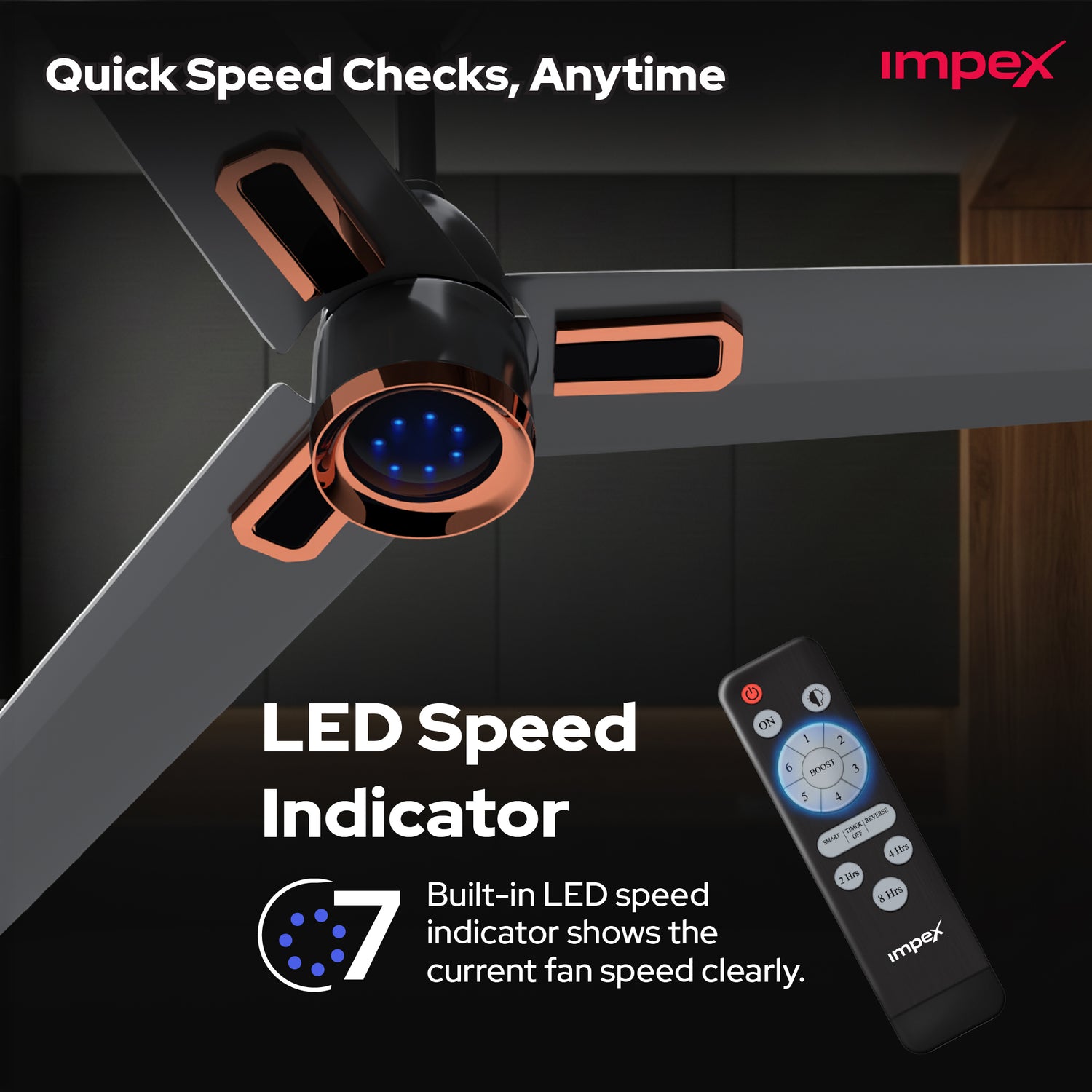 Impex ATOM GLOW SMOKE BROWN 1200 mm BLDC Ceiling Fan with Remote, 5-Star Rating and Smart Glow LED