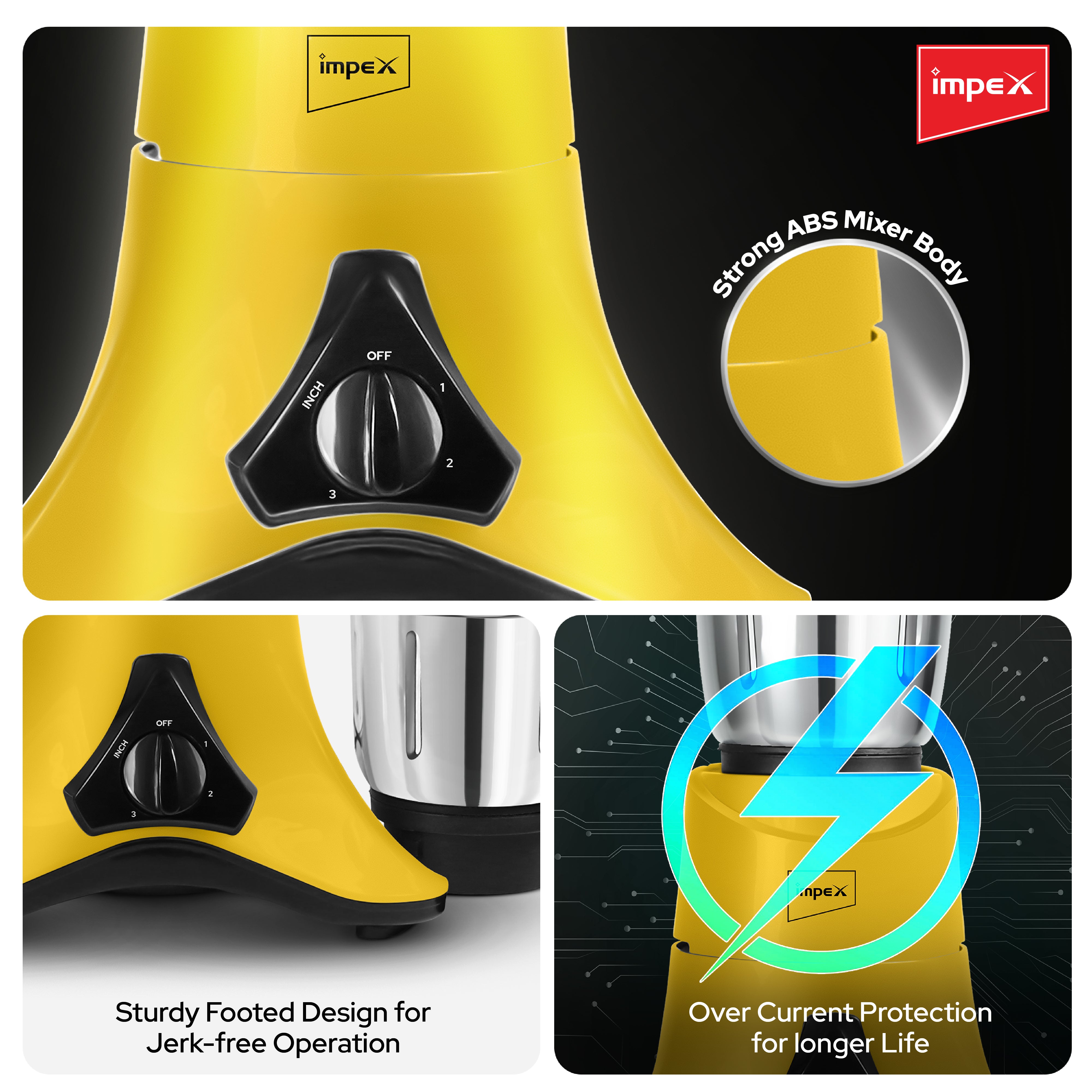 imuk IMPEX Grind Q 600 Mixer Grinder with Over Current Protection | 3+2