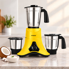 Grind Q 600 Mixer Grinder (Yellow, Black) | 3+2 Year Warranty | 600 W Mixer Grinder | 3 Jars