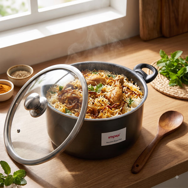 Biryani Pot 10 Ltr With Glass Lid IBP10 | Non-Stick| Induction Friendly | 1 Year Warranty