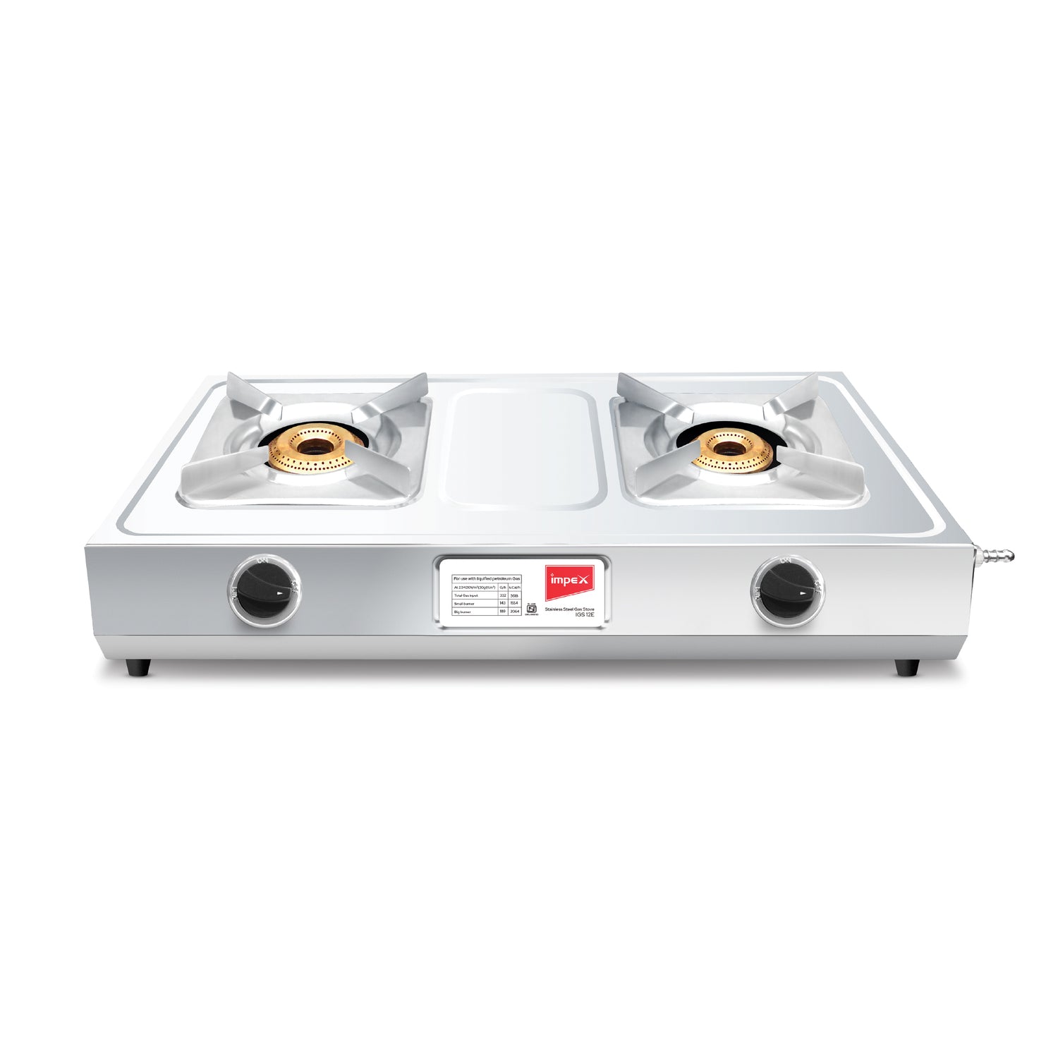 Impex IGS 12E Two-Burner Toughened Glass Top Gas Stove with Tri-Pin Brass Burners and ISI Certification
