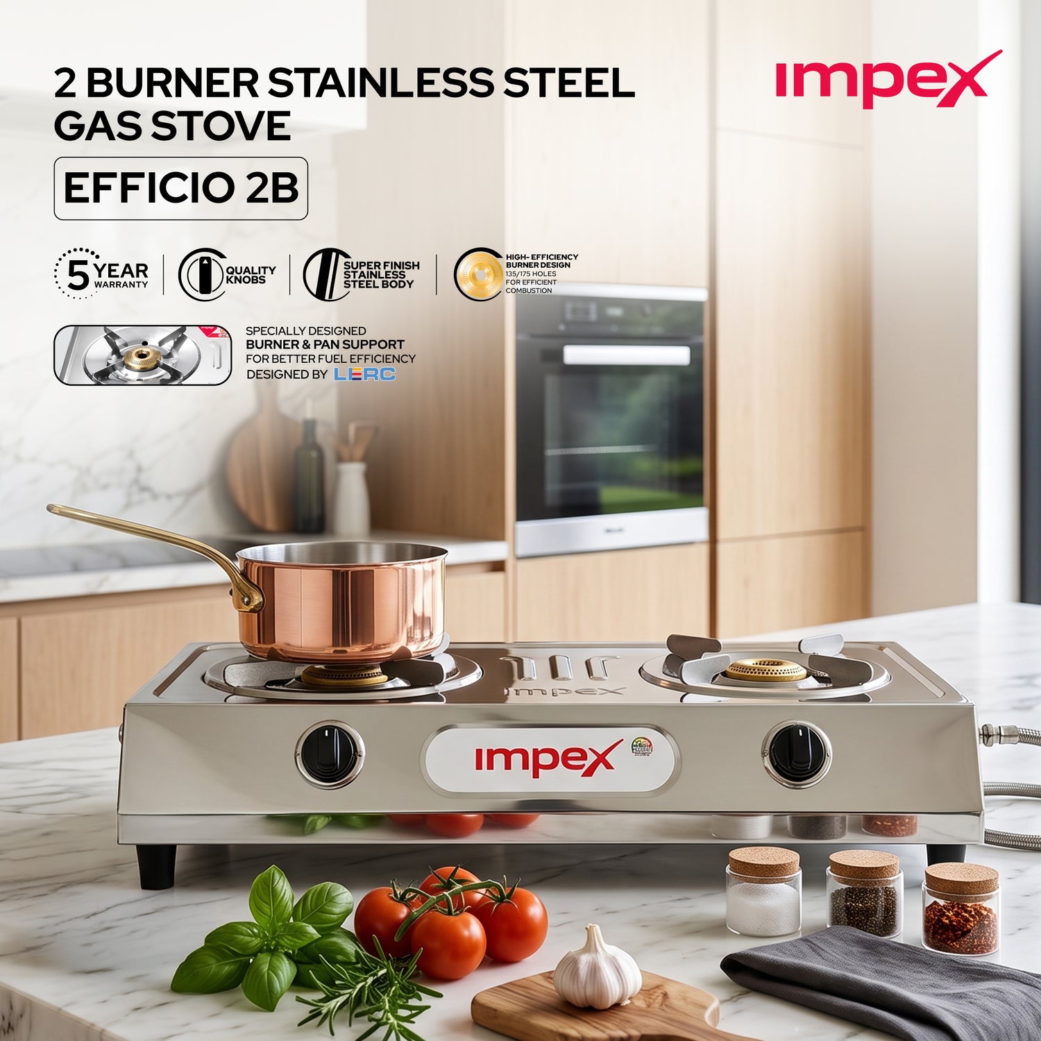 Super Saver Combo - 2 Burner Gas Stove + 3L Pressure Cooker + 4 Piece Non Stick Cookware Set