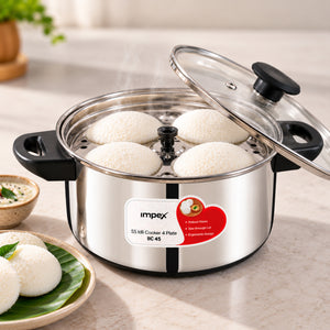 IIC 45 Stainless Steel Idli Cooker | 4.5 Litre | Induction Compatible | Glass Lid | 1 Year Warranty