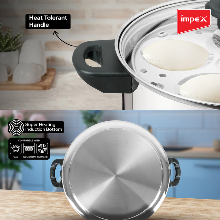 Impex Idli Cooker (IIC 45) – 4.5L, Stainless Steel, Non-Stick, Induction Friendly with Glass Lid