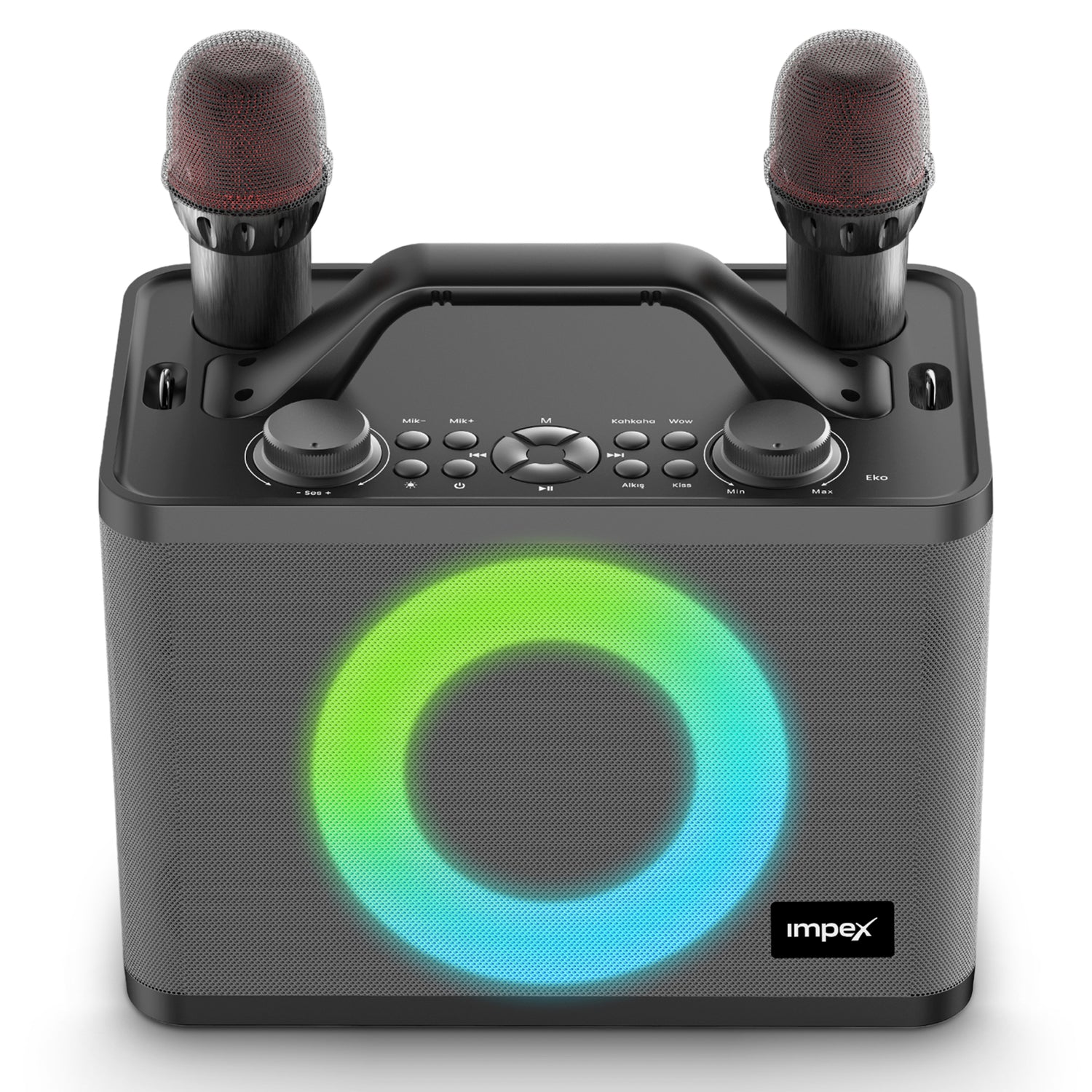 Impex KM1306 50W RMS Portable Karaoke Speaker with Dual Rechargeable Wireless Microphones and Bluetooth Connectivity