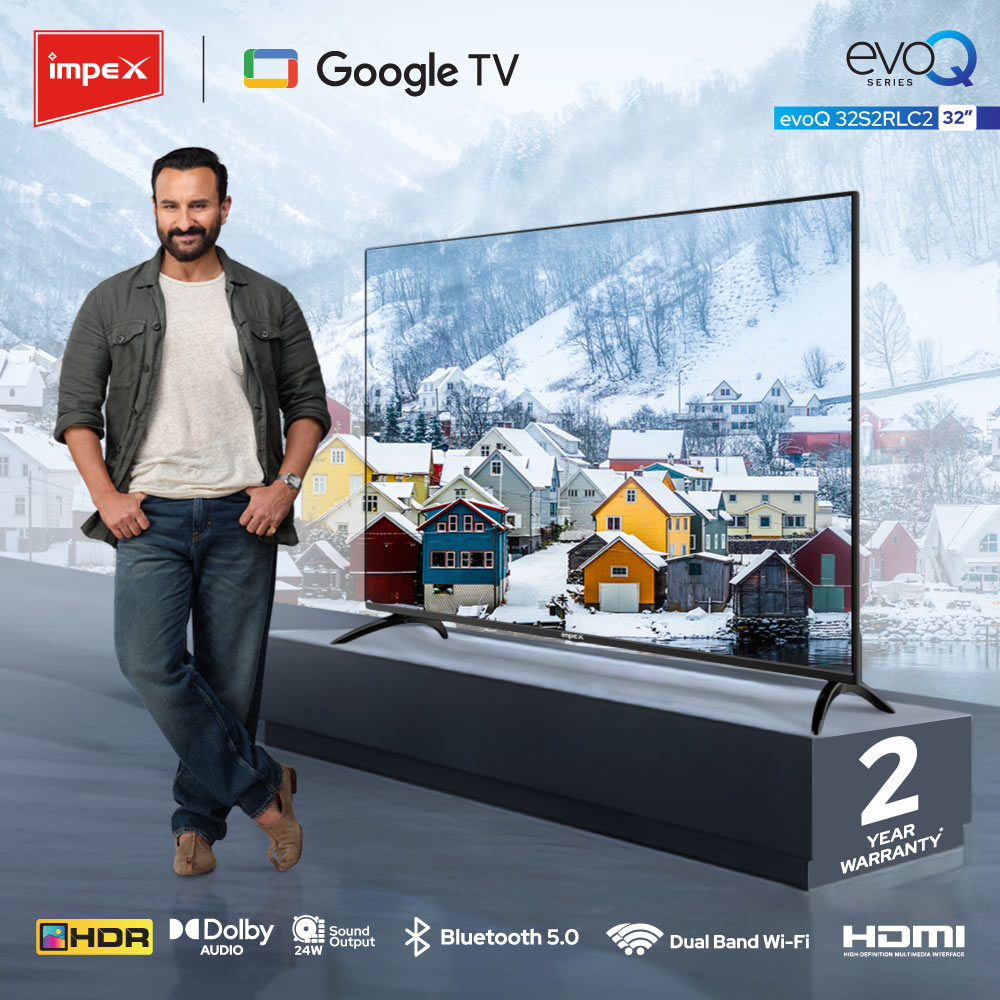 Impex evoQ 32S2RLC2 HDR Android 11 Google LED TV 80cm (32 Inches) , 2 Years Warranty, Storage Memory 8GB and 1.5 GB RAM (Black)