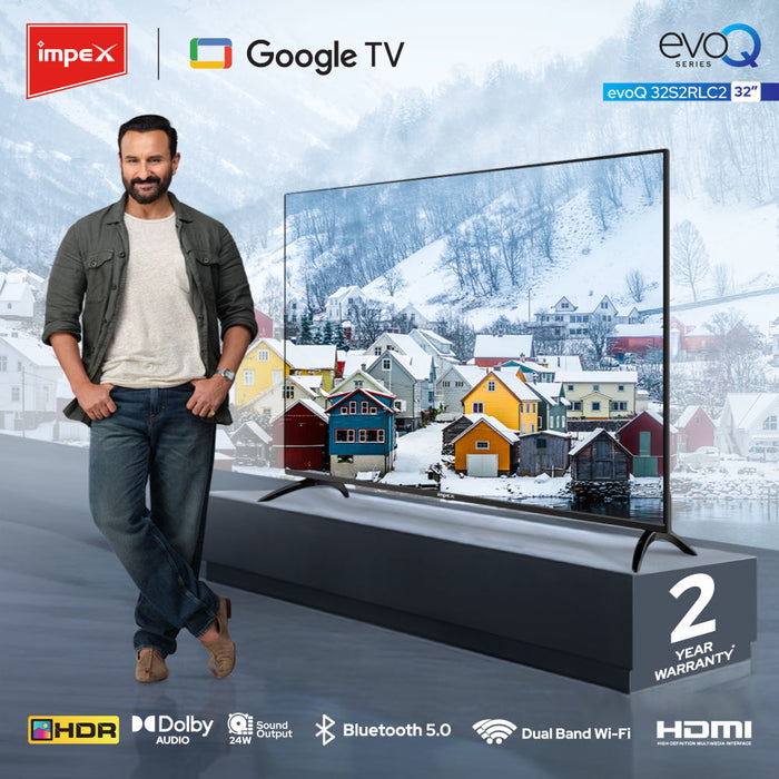 Impex evoQ 32S2RLC2 HDR Android 11 Google LED TV, 2 Years Warranty, Storage Memory 8GB and 1.5 GB RAM (Black)