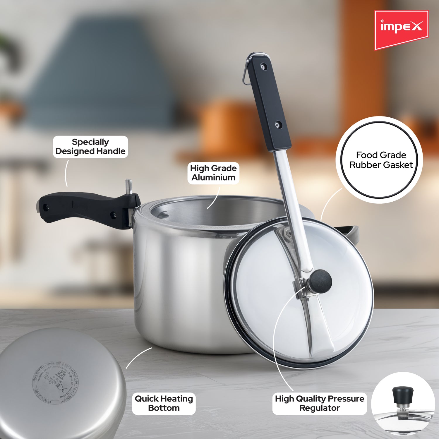 Impex INSTAR IB5M 5 Litre Aluminium Pressure Cooker | Inner Lid, Induction Base | Gas & Induction Compatible, Fast Heating, Durable with 5-Year Warranty