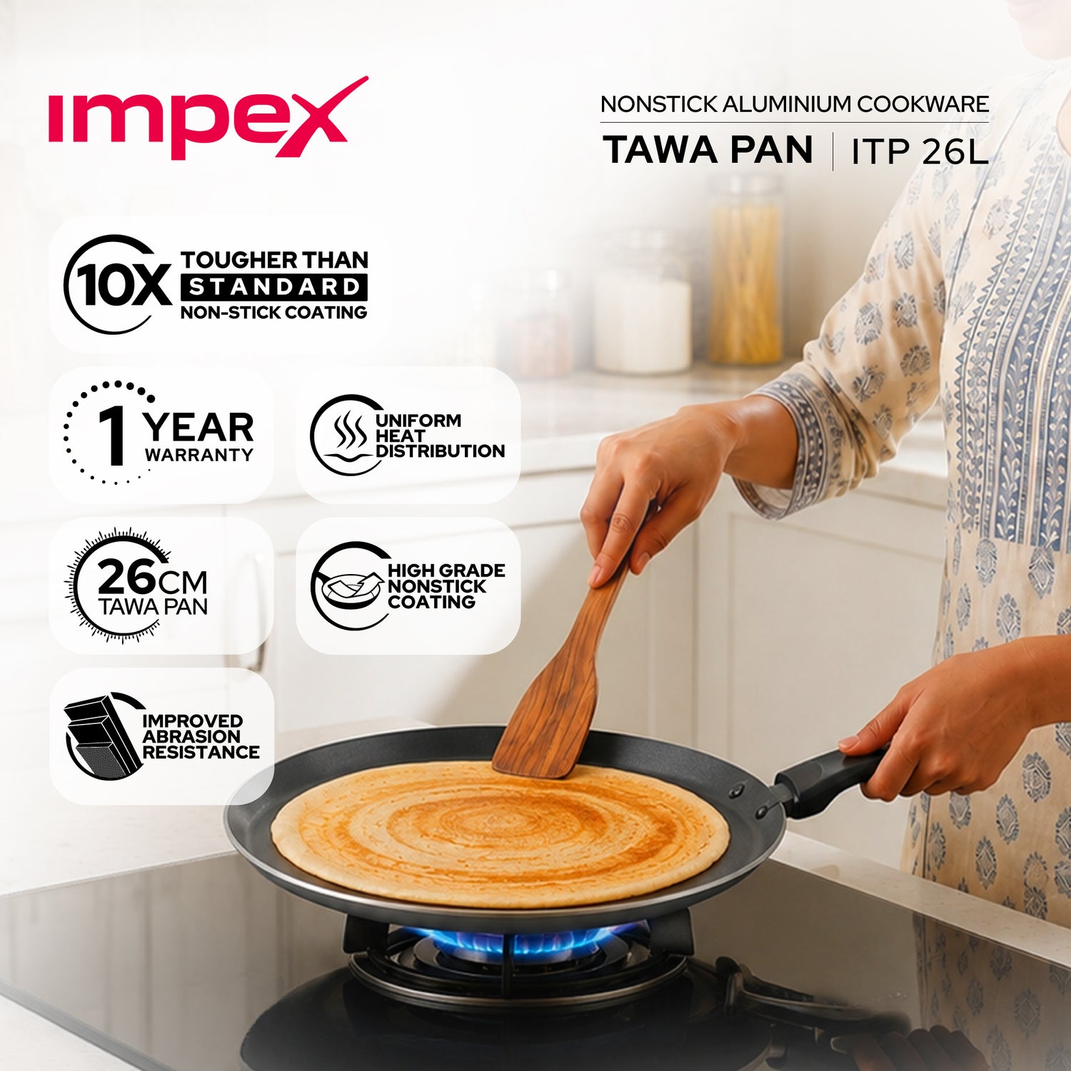ITP 26L 26 cm Tawa Pan with Induction Base | Non-Stick | Aluminium Body