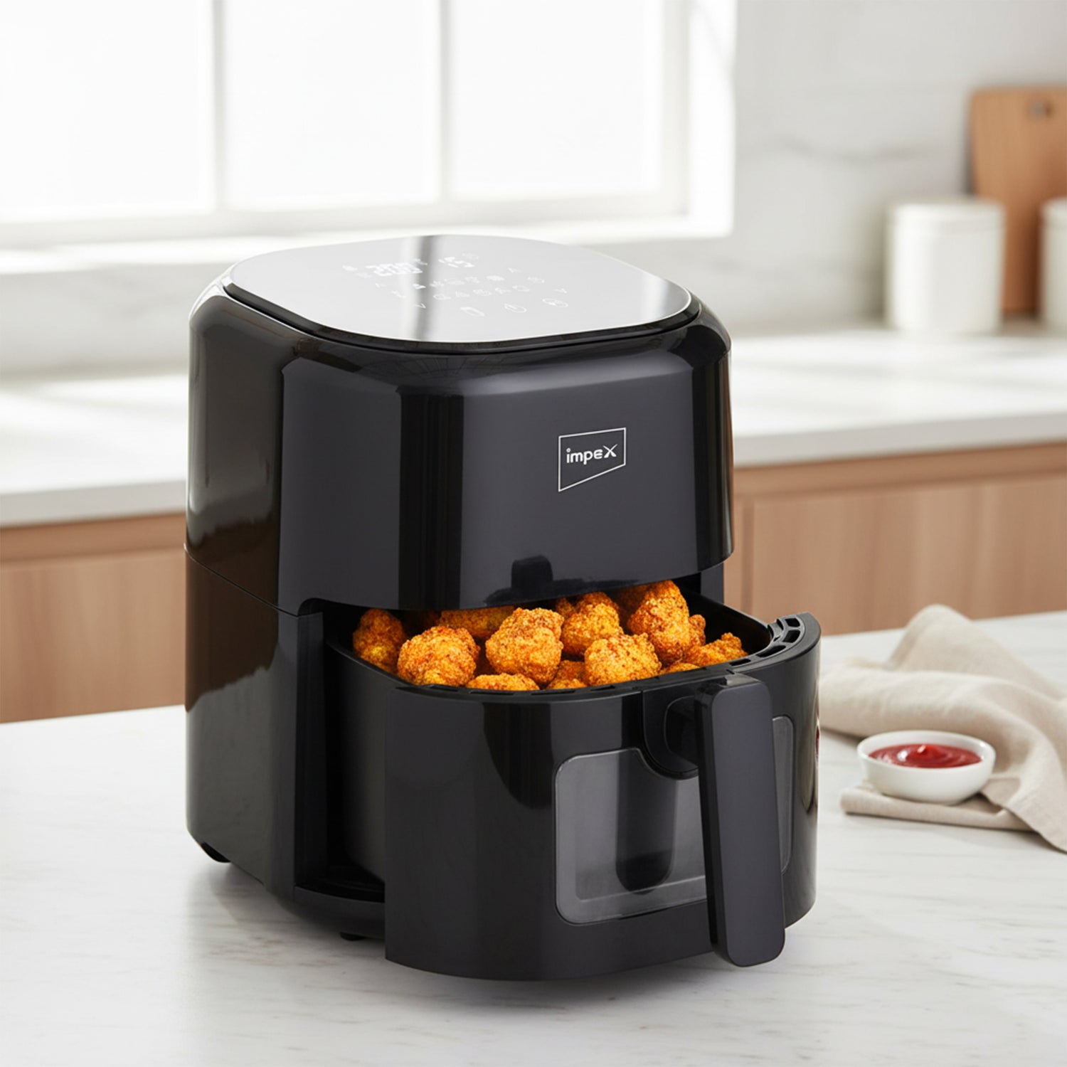 Impex Smart Fry DS45 Air Fryer 4.5 L, 1200 W | 80% Less Oil | Instant Electric Air Fryer | Auto Cut Off | Fry, Defrost, Roast, Grill & Bake | 2 Year Free Home service warranty (Black)