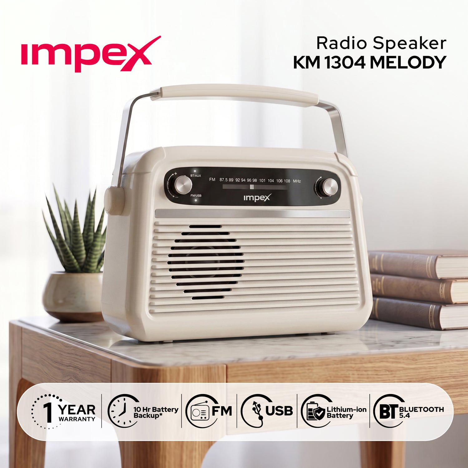 KM1304 Melody Portable Radio Speaker | Bluetooth 5.4 | FM Radio | USB | AUX | Type-C Charging | 10 Hours Playback