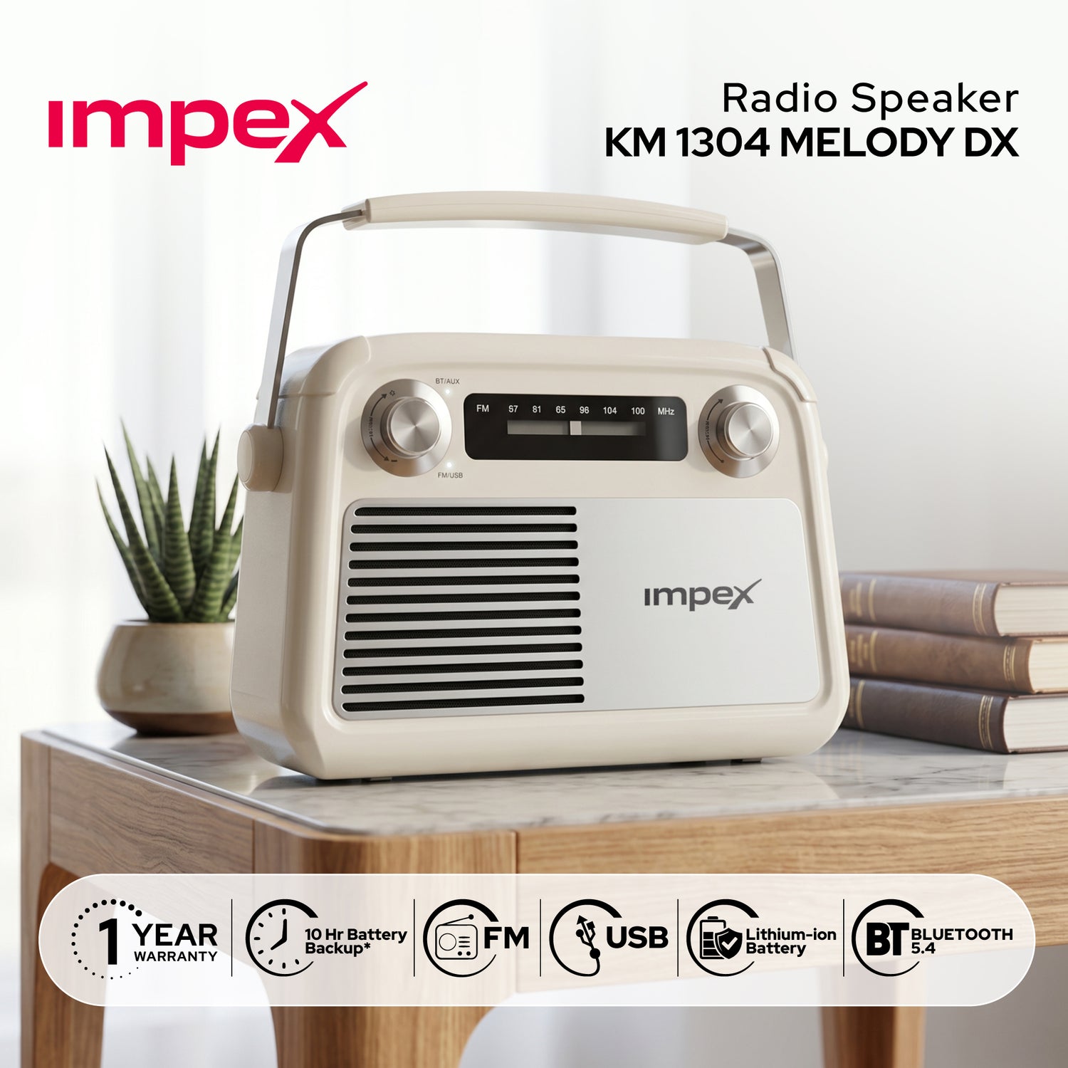 KM1304 Melody DX Portable Radio Speaker | Bluetooth 5.4 | FM Radio | USB | AUX | Type-C Charging | 10 Hours Playback
