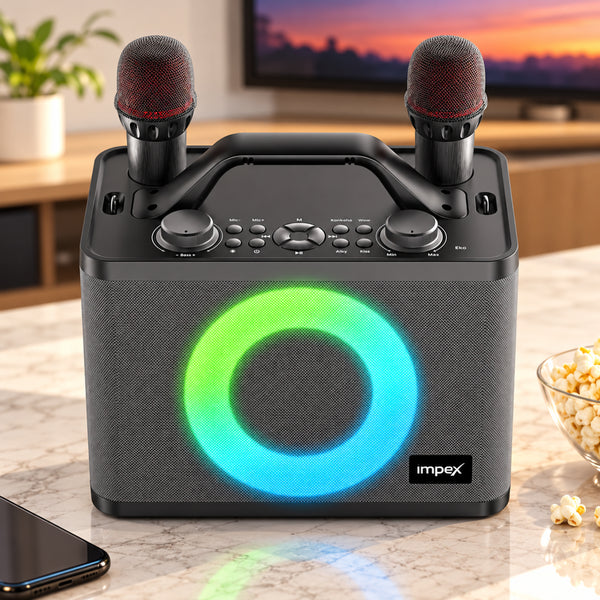 KM 1306 Portable Karaoke Speaker 50W RMS | Dual Rechargeable Wireless Microphones | Bluetooth Connectivity