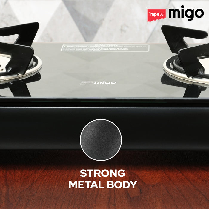 Impex Migo 3 Burner Gas Stove 6 mm Toughened Glass Top LINEA 3B, 1 Year Warranty (Black)