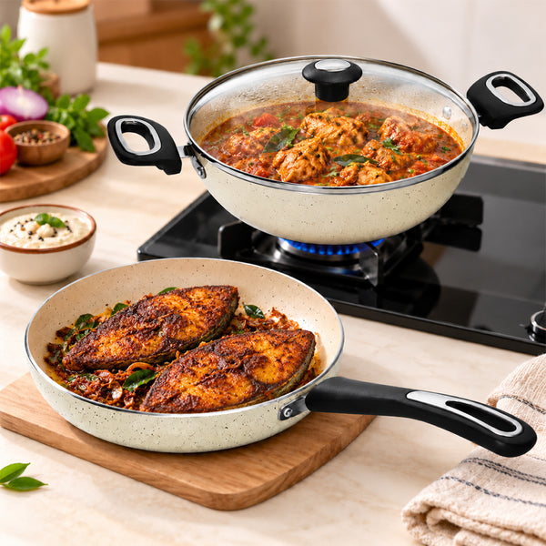 MIGO 3-Piece Non-Stick Cookware Set | 5-Layer Granite Coating | Induction & Gas Compatible | 1 - Year Warranty