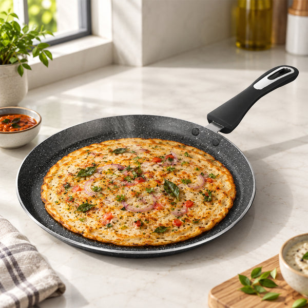 MIGO Nonstick Granite Tawa Pan 26 cm | Induction & Gas Compatible | Pure Grade Aluminium | Chrome Plated Handle | 1 Year Warranty
