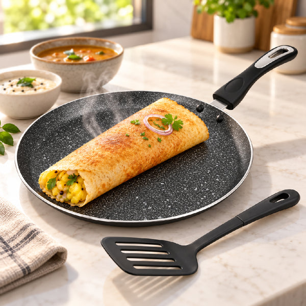 MIGO Non Stick Tawa Pan 30 cm with Spatula | Induction Base | Granite Finish | Multi-Purpose Aluminium Tawa | 1 Year Warranty