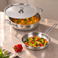 MIGO 3 Piece Stainless Steel Triply Cookware Set TKF 2422  | Kadai, Fry Pan, and Lid