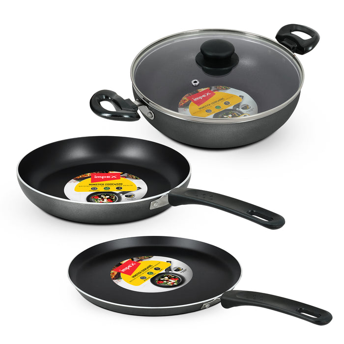 Impex Envy 4 Piece Nonstick Cookware Set (NV 444R) - Grey