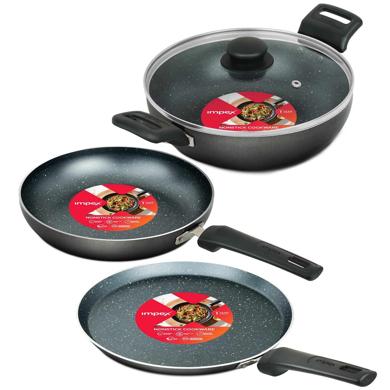 4 Piece Granite Cookware Set | Premium Non Stick Kitchen Cookware Set | PFOA Free | Easy Clean | Healthy Cooking