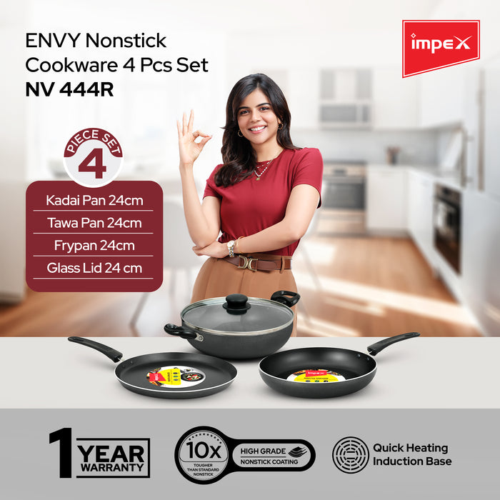 Impex Envy 4 Piece Nonstick Cookware Set (NV 444R) - Grey