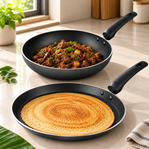 NVTF 2624 Non-Stick Cookware Set | 26cm Fry Pan & 24cm Tawa | Induction Compatible | 1 Year Warranty