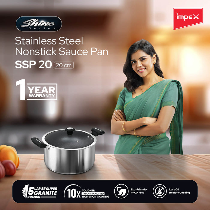 Impex Shine(SSP 20) Stainless steel Non-stick Sauce Pan 20 cm